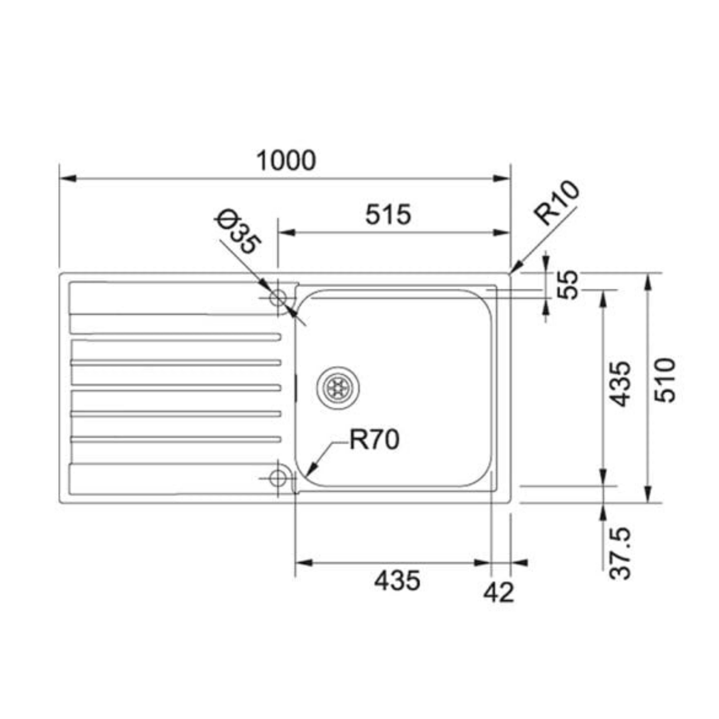 Franke Argos AGX 611-100 Inset Sink Reversible Drainer (Stainless Steel) – 101.0531.600