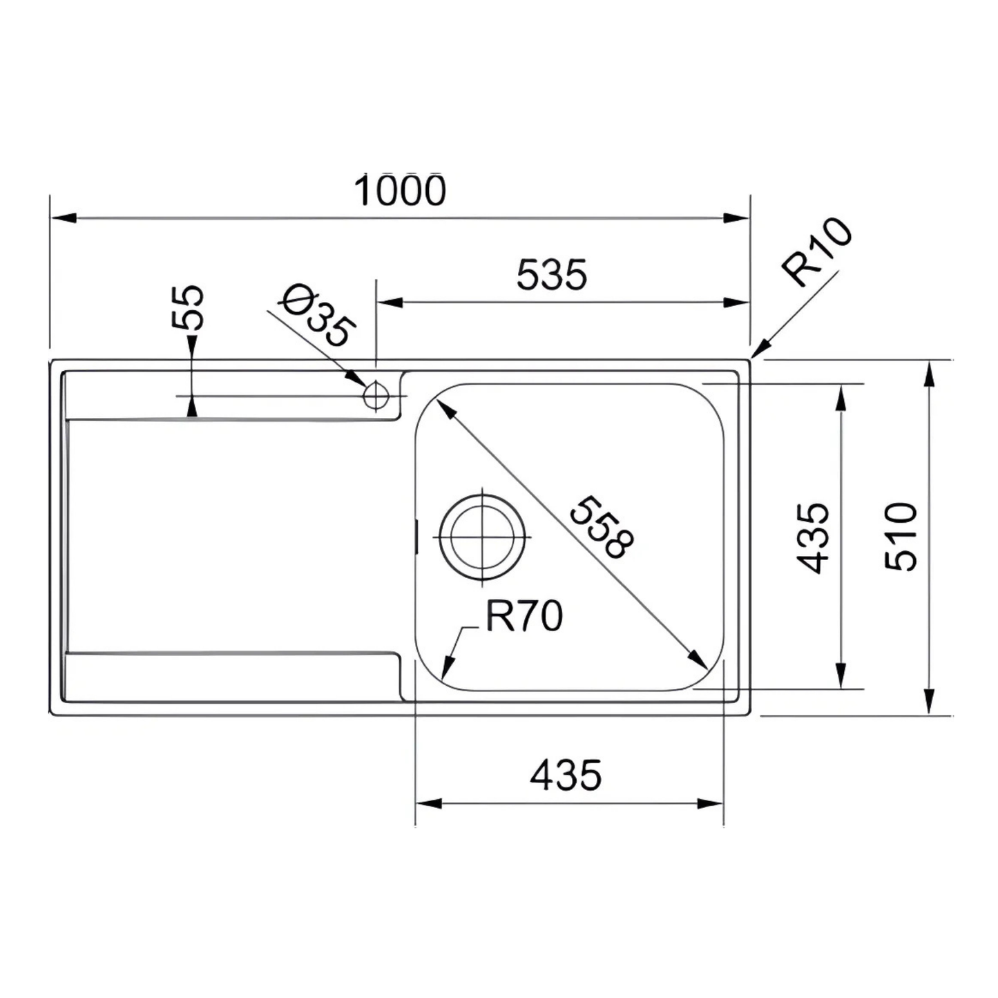 Franke Maris Inset Kitchen Sink L/H Drainer MRX 211 (Stainless Steel) - 127.0305.144