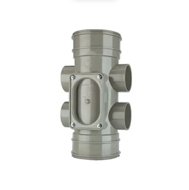 Polypipe Double Socket Access Pipe with 4 Boss Shoulders (Solvent Grey) 110mm - SWA43SG