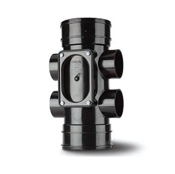 Polypipe Double Socket Access Pipe with 4 Boss Shoulders (Black) 110mm - SWA43B