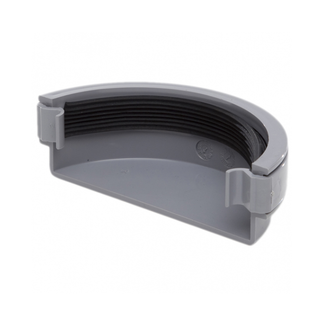 112mm Half Round Gutter External Stop End - Polypipe (Grey) – RR107G