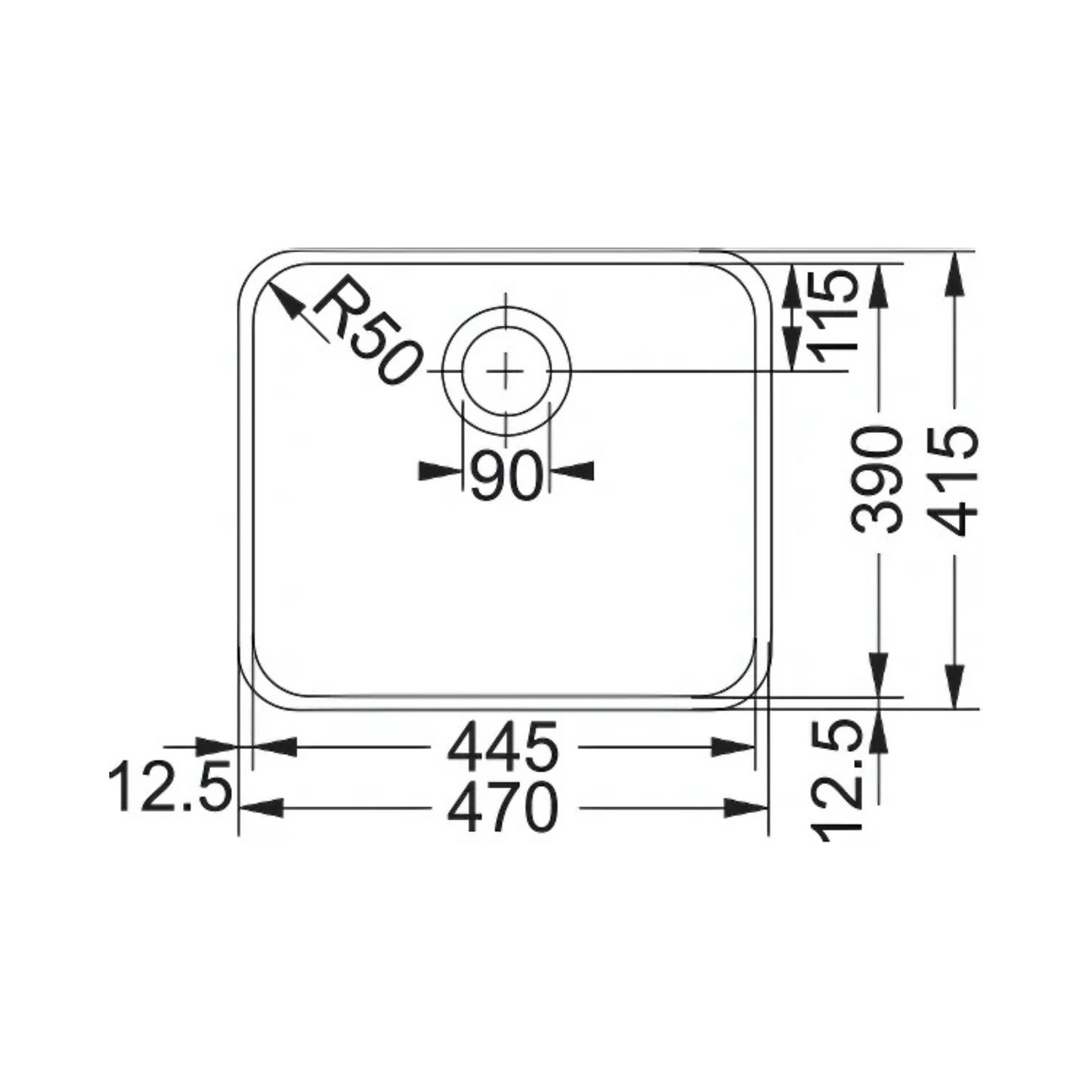 Franke Largo LAX 110‑45 Single‑Bowl Undermount Sink (Stainless Steel) - 122.0066.736
