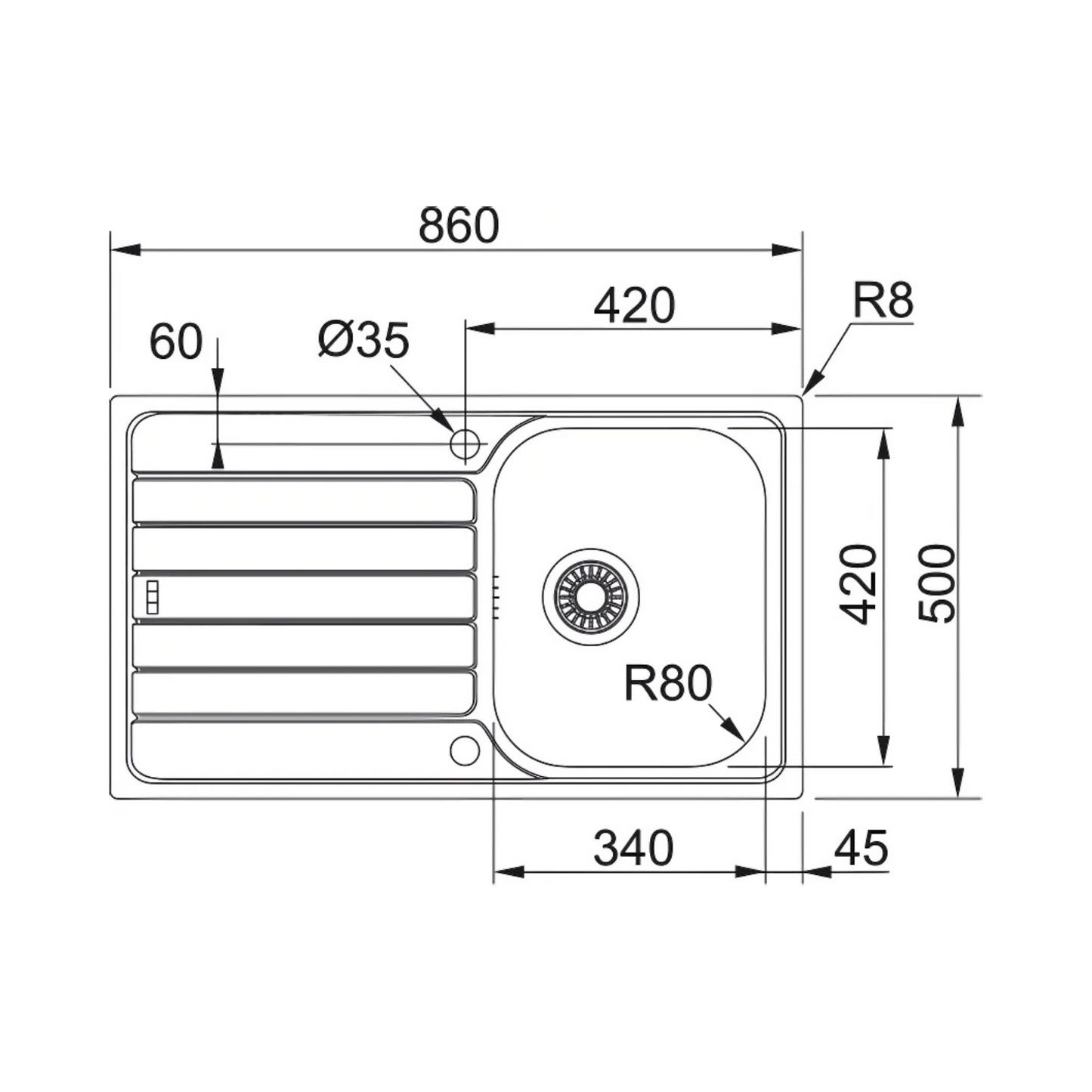 Franke Spark SKN 611‑86 Reversible (Stainless Steel) - 101.0713.206