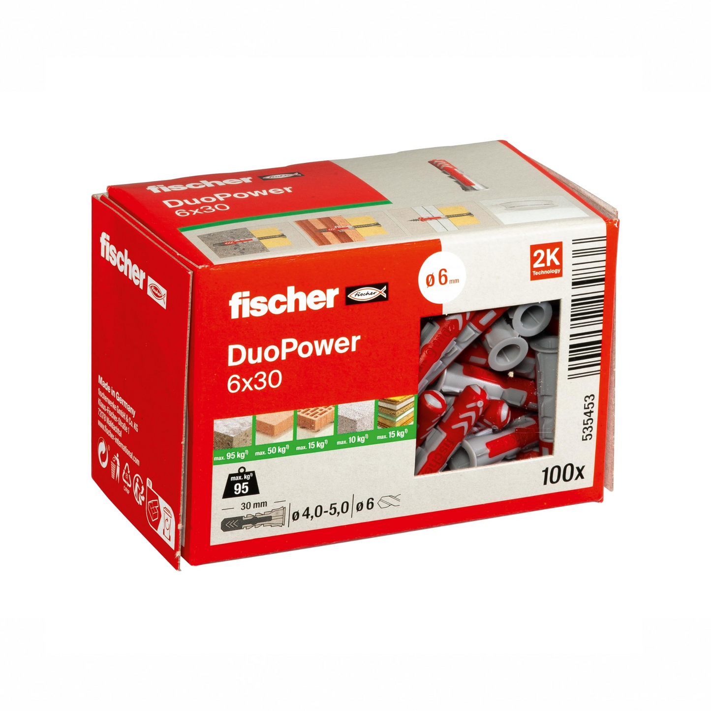 Fischer Duopower Universal Plug (Pack Of 100) (Red) 6mm x 30mm- 555006
