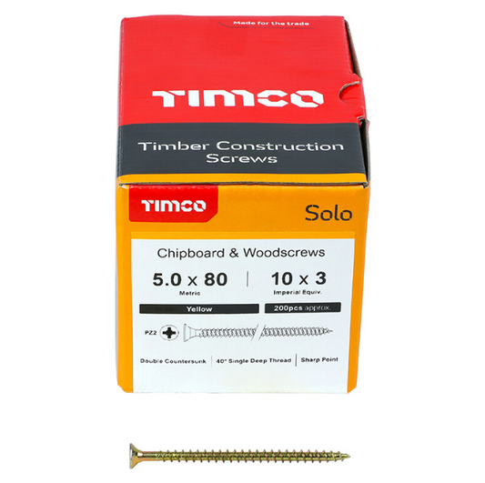 Solo Chipboard & Woodscrews - SQ - Double Countersunk (Zinc) 5.0 x 80mm – 50080SQSZ