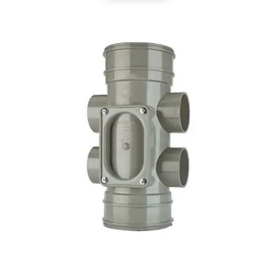 Polypipe Double Socket Access Pipe with 4 Boss Shoulders (Solvent Grey) 110mm - SWA43SG