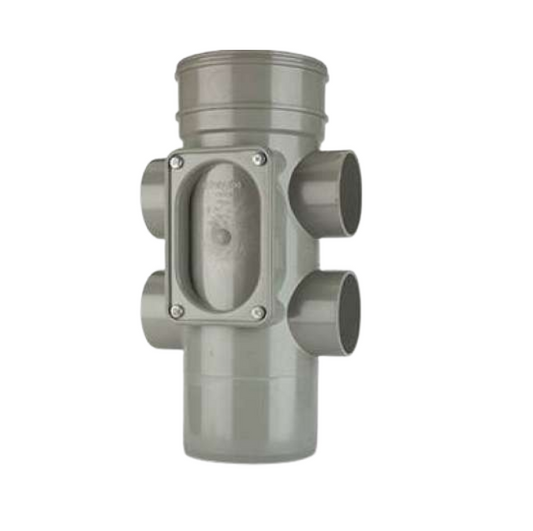 Polypipe Single Socket Access Pipe (4 Boss Shoulders) (Grey) 110mm - SWA53SG