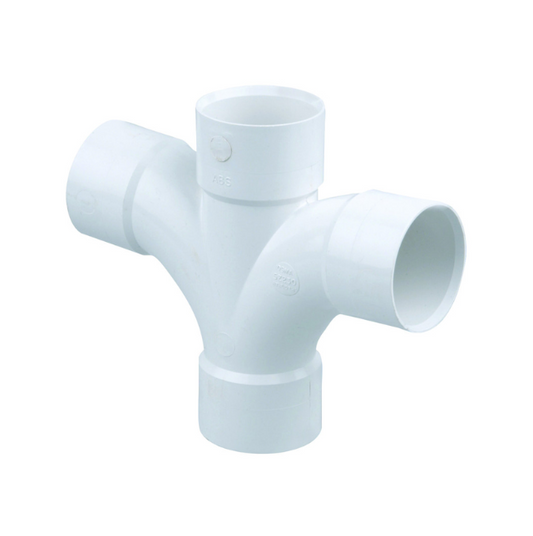 5Z230W | Wavin OsmaWeld 40mm Solvent-Weld Waste Pipe Cross Tee 87.5° 4-Way Branch Connector – (White)