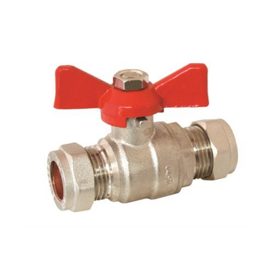 GENBRA Butterfly Handled Ball Valve Full Bore (Brass with Red Handle) 28mm – BFBBVR-28