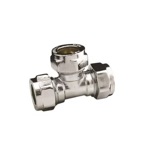 Chrome Compression Reducing Tee (Chrome) 22mm x 15mm x 22mm – CCRT-221522