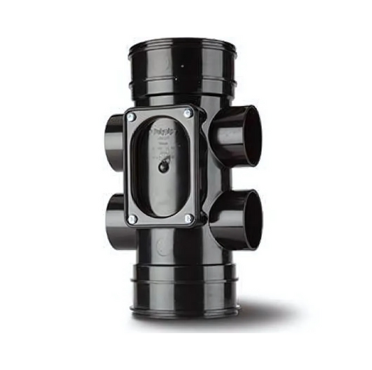 Polypipe Double Socket Access Pipe with 4 Boss Shoulders (Black) 110mm - SWA43B