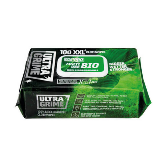 UltraGrime PRO Multi‑Use Bio Cleaning Wipes XXL+ (Natural White) Pack of 100 – 5940