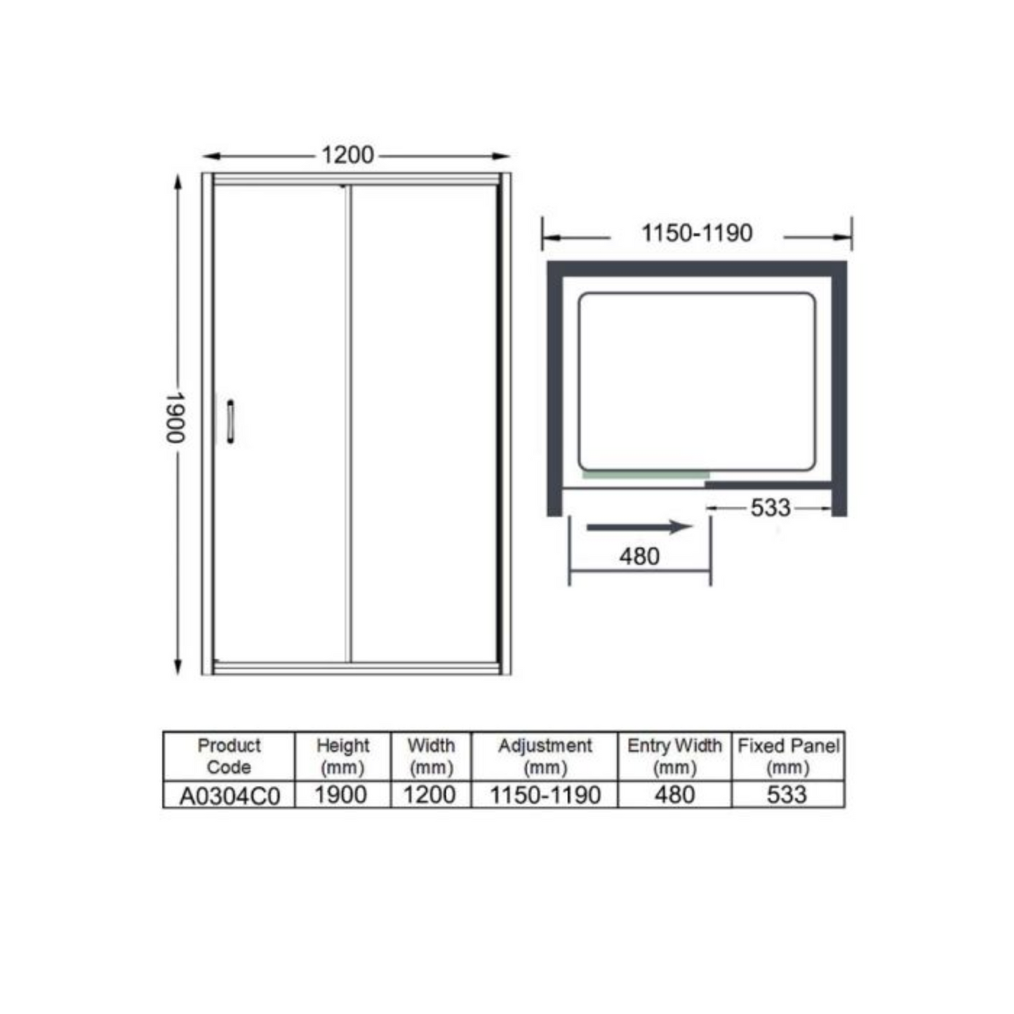 Ionic Express 1200mm Sliding Shower Door - Merlyn (Chrome Clear) - A0304C0