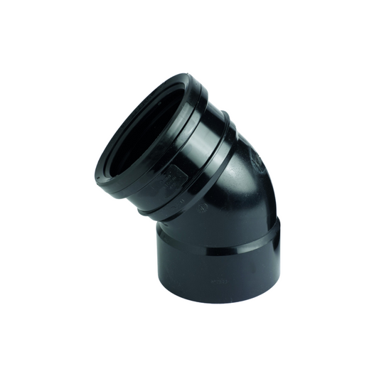 110mm Osma Soil Ring Seal x Solvent Weld Bend 45 Degree - Wavin (Black) - 4S363B