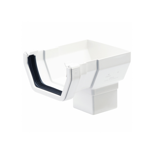 Polypipe Square Gutter Stop‑End Outlet (White) 112 mm - RS206W