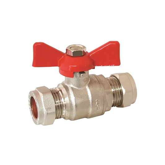 Genbra Butterfly Handled Ball Valve (Brass Body - Red Handle) 15mm - BFBBVR-15