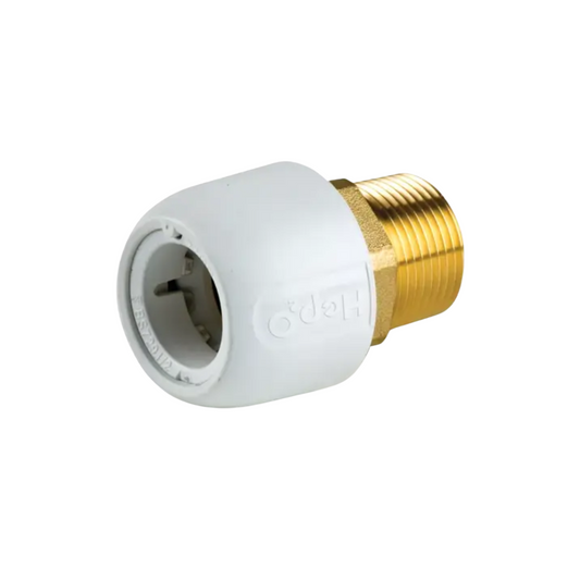 Wavin Hep2O Brass Male Adaptor BSP Male Push‑Fit Socket (White) ¾ x 22mm - HX29/22W