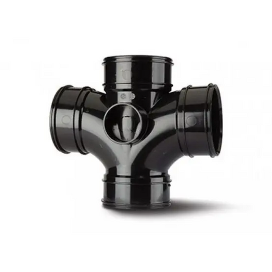 Polypipe System 2000 Double Branch 4 Socket (Black) 110mm - SWU424B