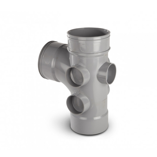 110mm x 87.5° OsmaSoil Double Solvent Weld 5-Boss Branch - Wavin (Grey) - 4S495G