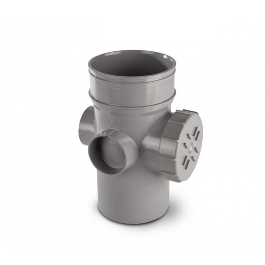 110mm OsmaSoil Solvent Socket Bossed Access Pipe - Wavin (Grey) - 4S574G