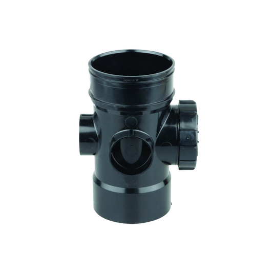 110mm Osma Soil Double Solvent Weld Bossed Access Pipe - Wavin (Black) - 4S474B