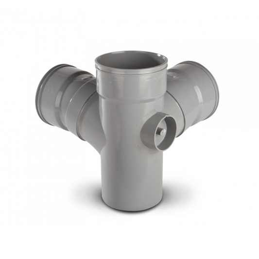 110mm x 87.5° OsmaSoil Solvent Weld Socket Corner Branch - Wavin (Grey) - 4S491G