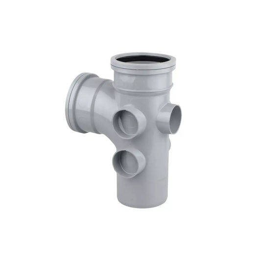 110mm OsmaSoil 5 Boss Ring Seal Single Branch 87.5° - Wavin (Grey) - 4S195G