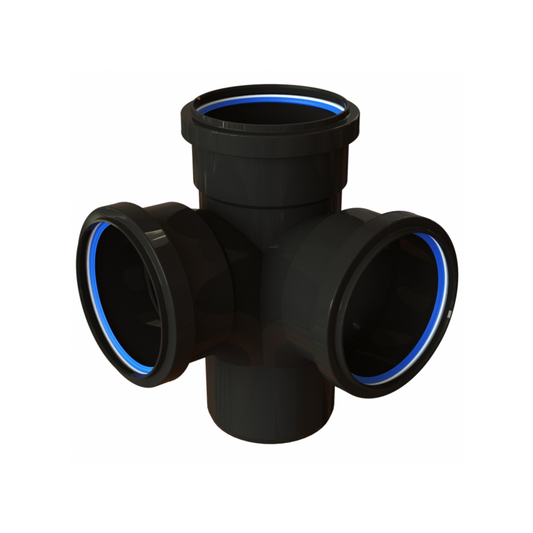 Polypipe PolySoil Triple Socket Corner Branch (Black) 110mm x 92.5° - STC401B