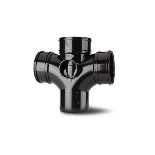 Polypipe PolySoil 110mm x 92.5° Double Branch Triple Socket/Spigot (Black) - SWU423B