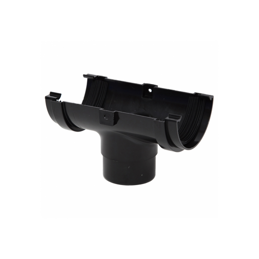 Polypipe Half‑Round Gutter Running Outlet (Black) 75 mm - RM305B
